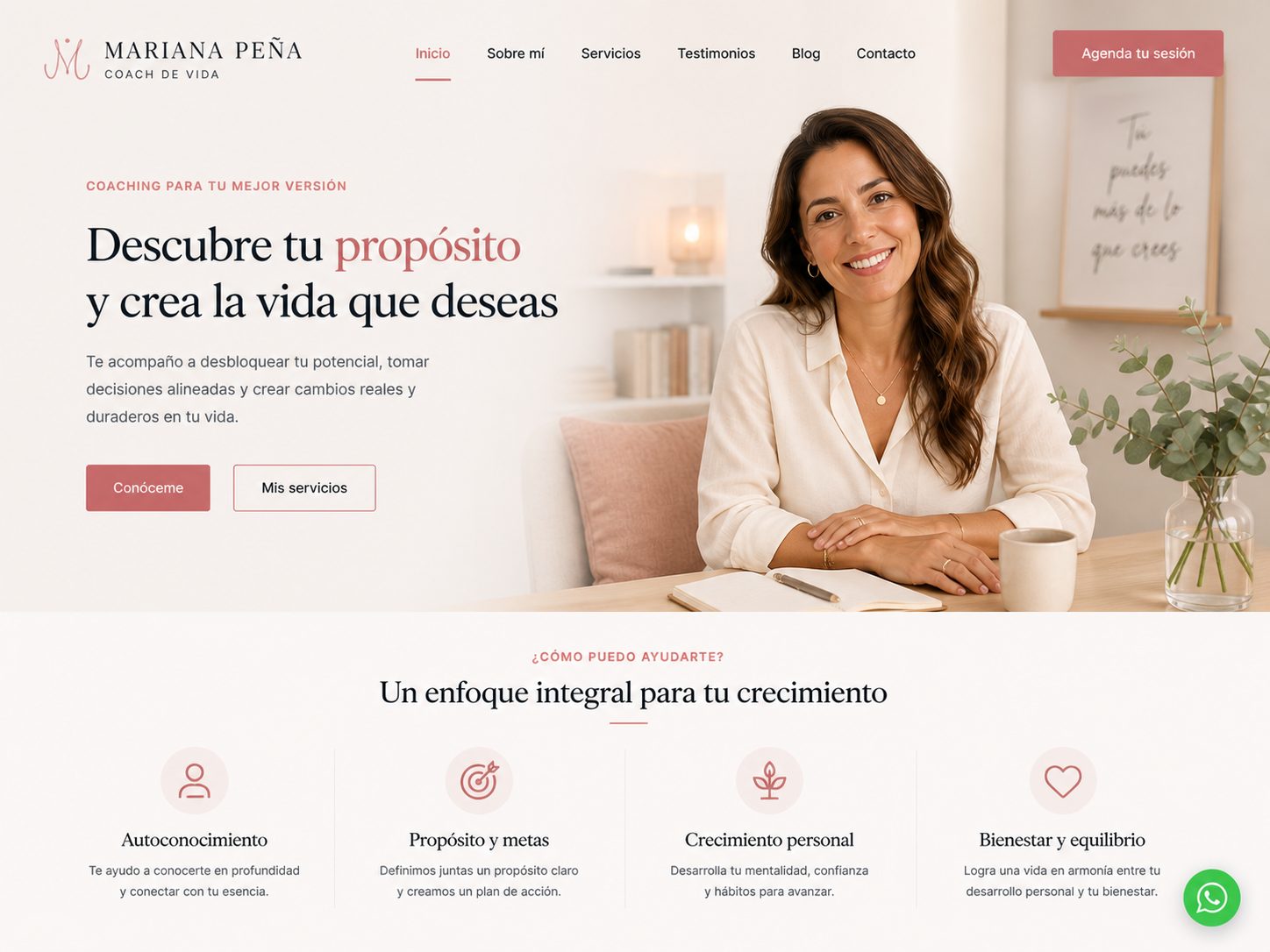 Sitio web de Mariana Peña Coach generado por Dovelion